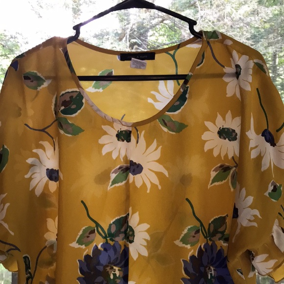 Jennie & Marlis Autumn Tie Blouse yellow with blue flowers size Large - Picture 8 of 14